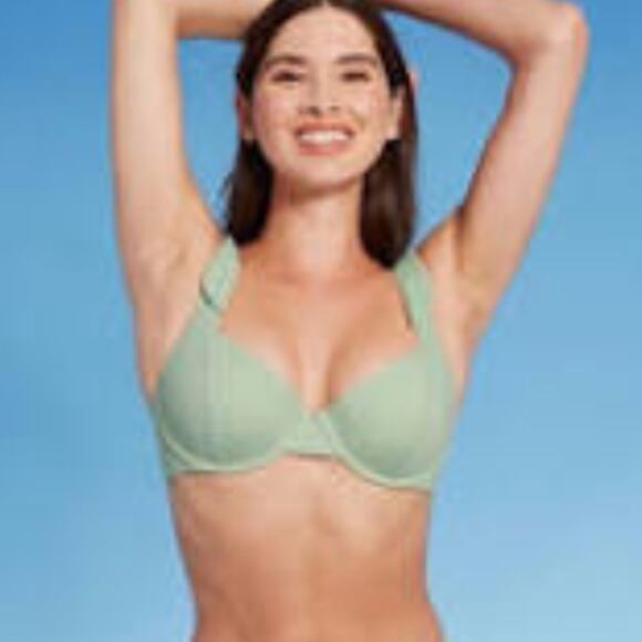Light lift shoulder tie bikini top Shade & Shore 34D light green NWT - Picture 1 of 5